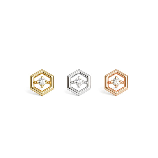 14K Gold Diamond Unique Hexagon Threadless End