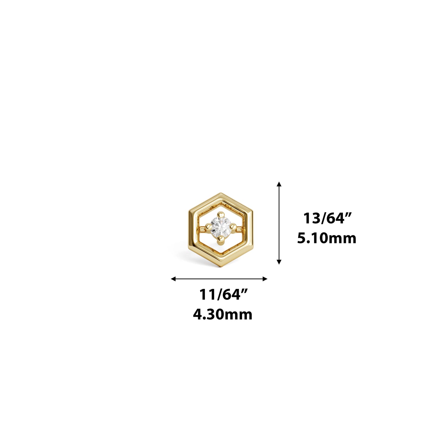 14K Gold Diamond Unique Hexagon Threadless End