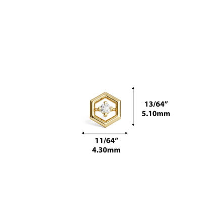 14K Gold Diamond Unique Hexagon Threadless End