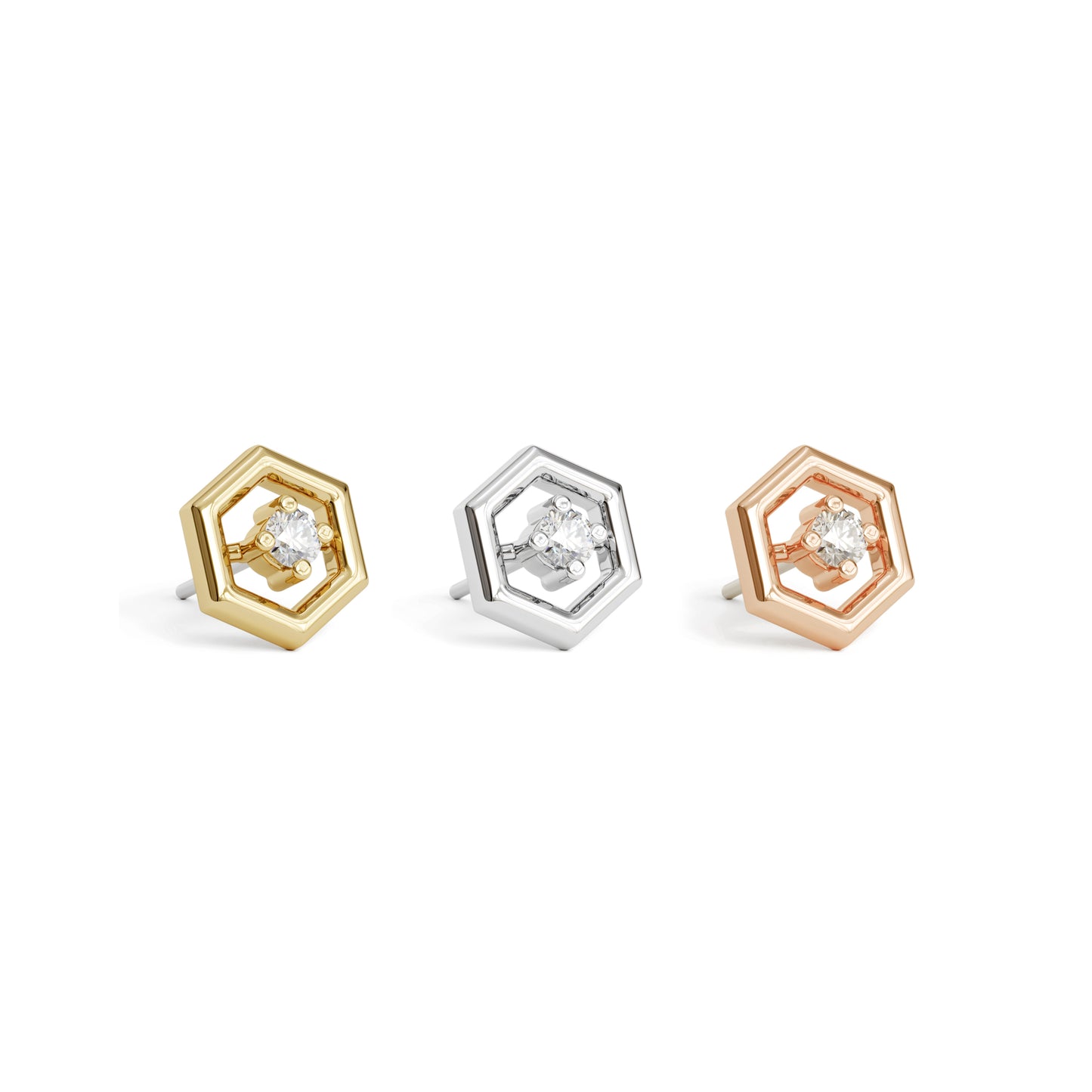 14K Gold Diamond Unique Hexagon Threadless End