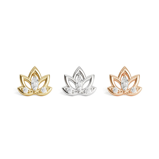 14K Gold Diamond Lotus Flower Threadless End
