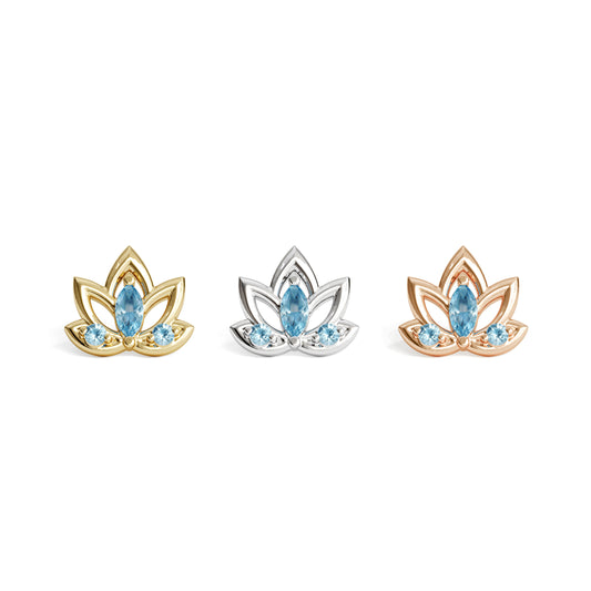 14K Gold Blue Topaz Lotus Flower Threadless End