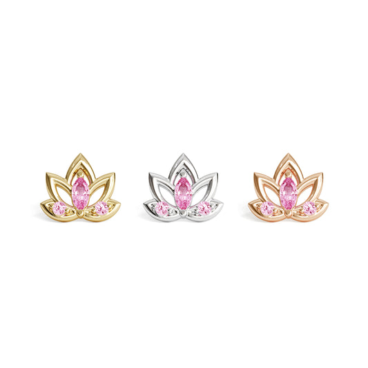 14K Gold Pink Tourmaline Lotus Flower Threadless End