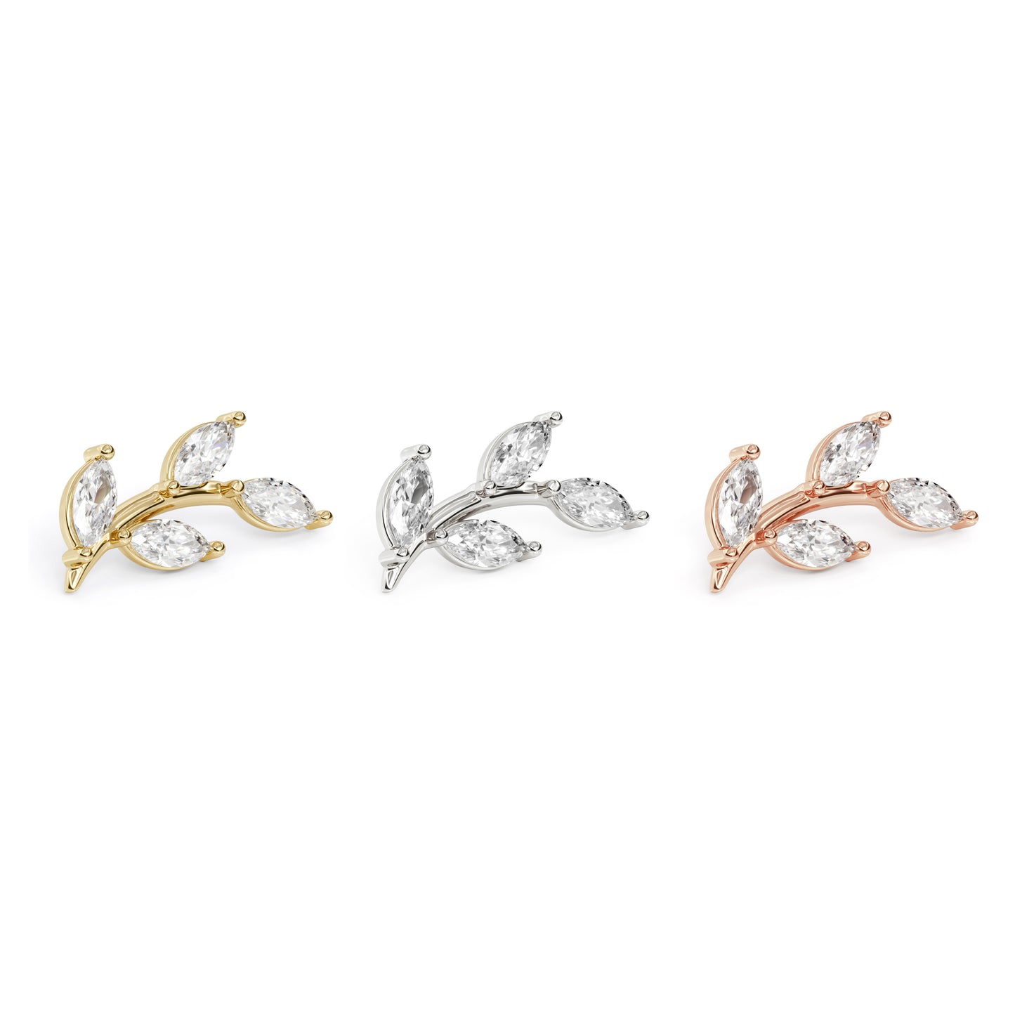14K Gold Leaf Marquise Diamond Curved Threadless End