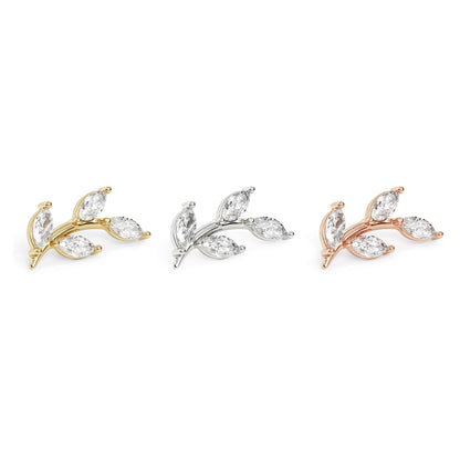 14K Gold Leaf Marquise Diamond Curved Threadless End