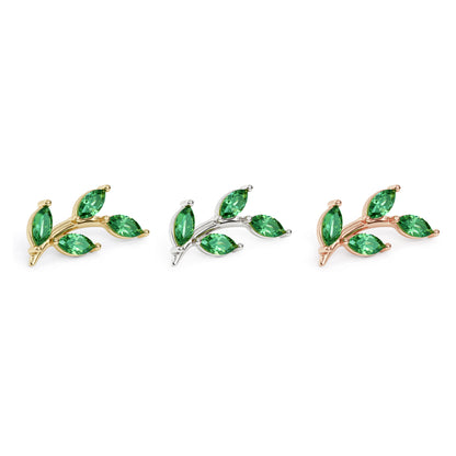 14K Gold Leaf Marquise Emerald Curved Threadless End