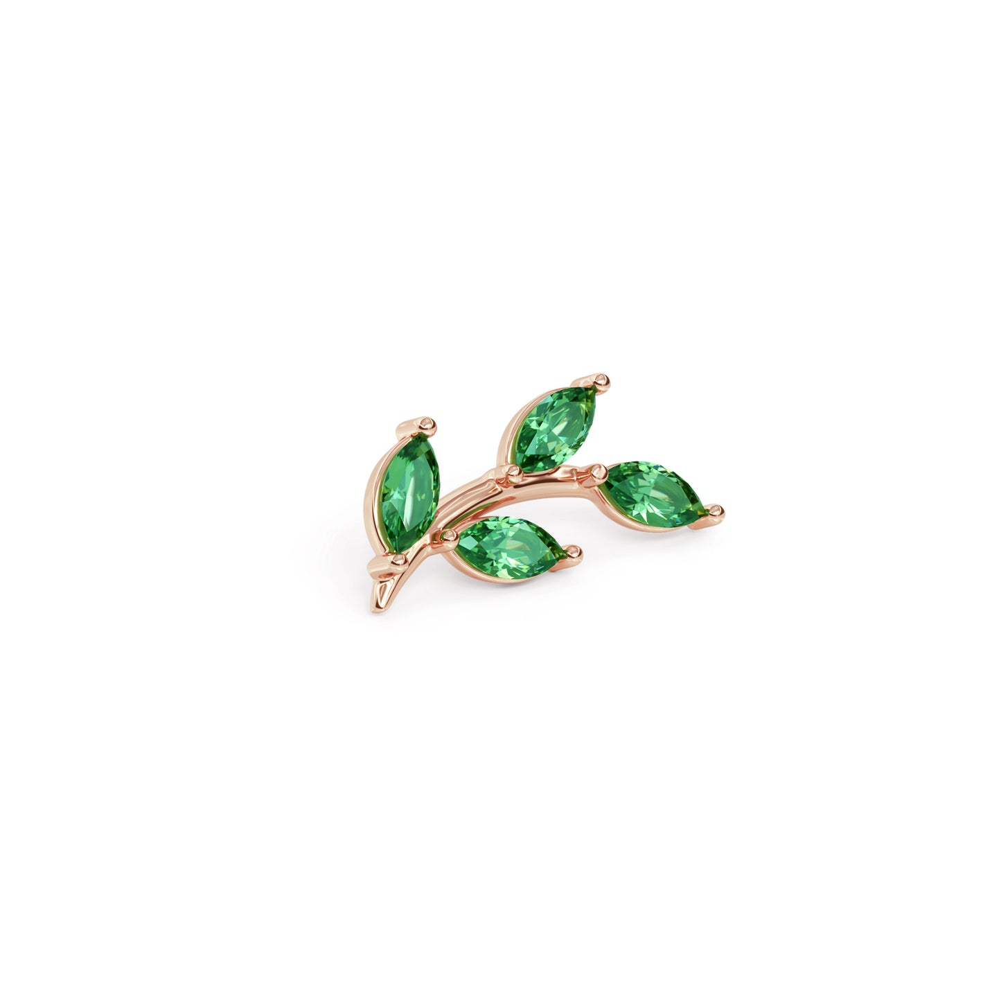14K Gold Leaf Marquise Emerald Curved Threadless End