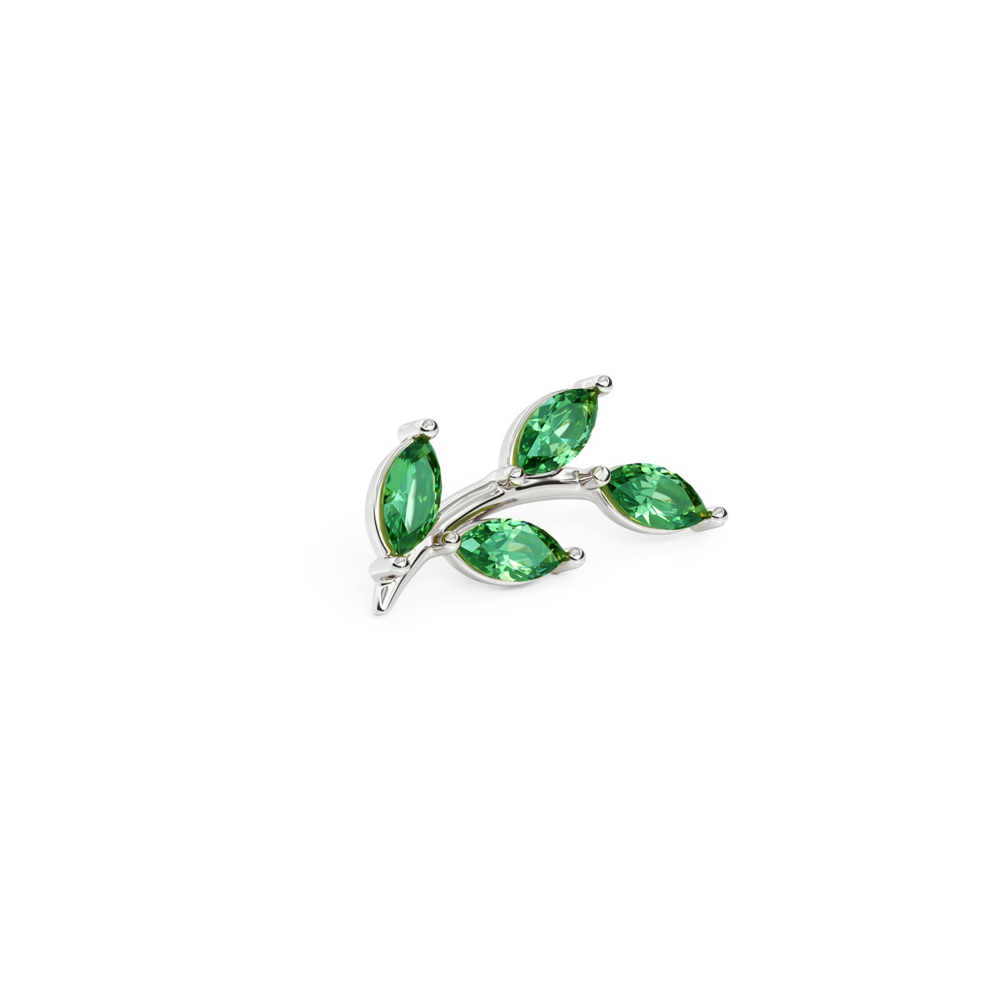 14K Gold Leaf Marquise Emerald Curved Threadless End