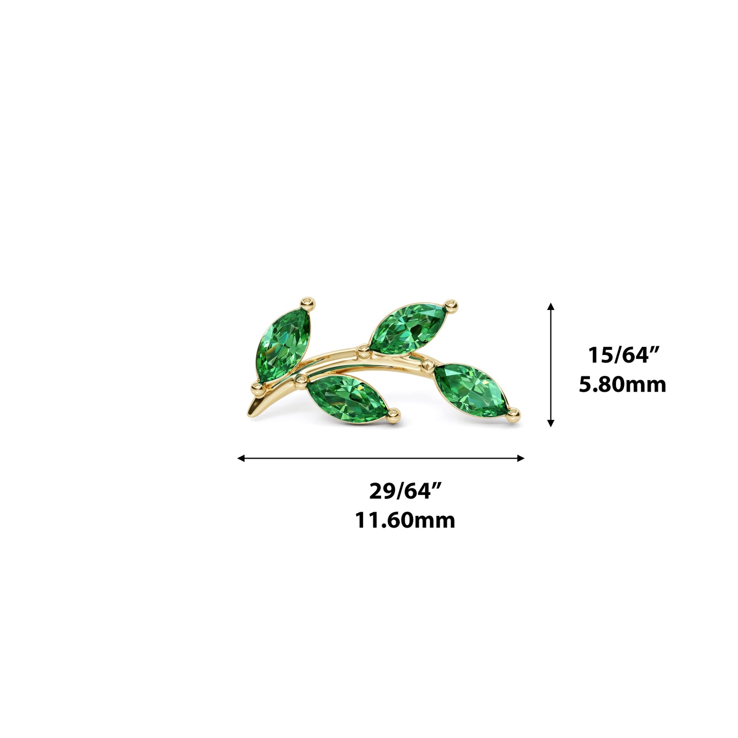 14K Gold Leaf Marquise Emerald Curved Threadless End