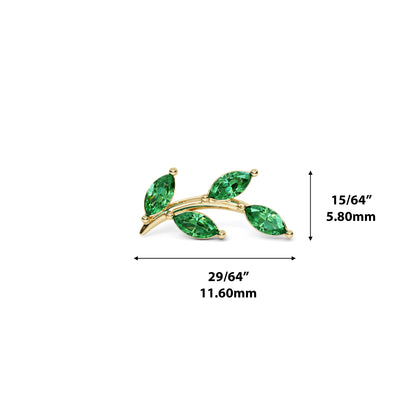14K Gold Leaf Marquise Emerald Curved Threadless End