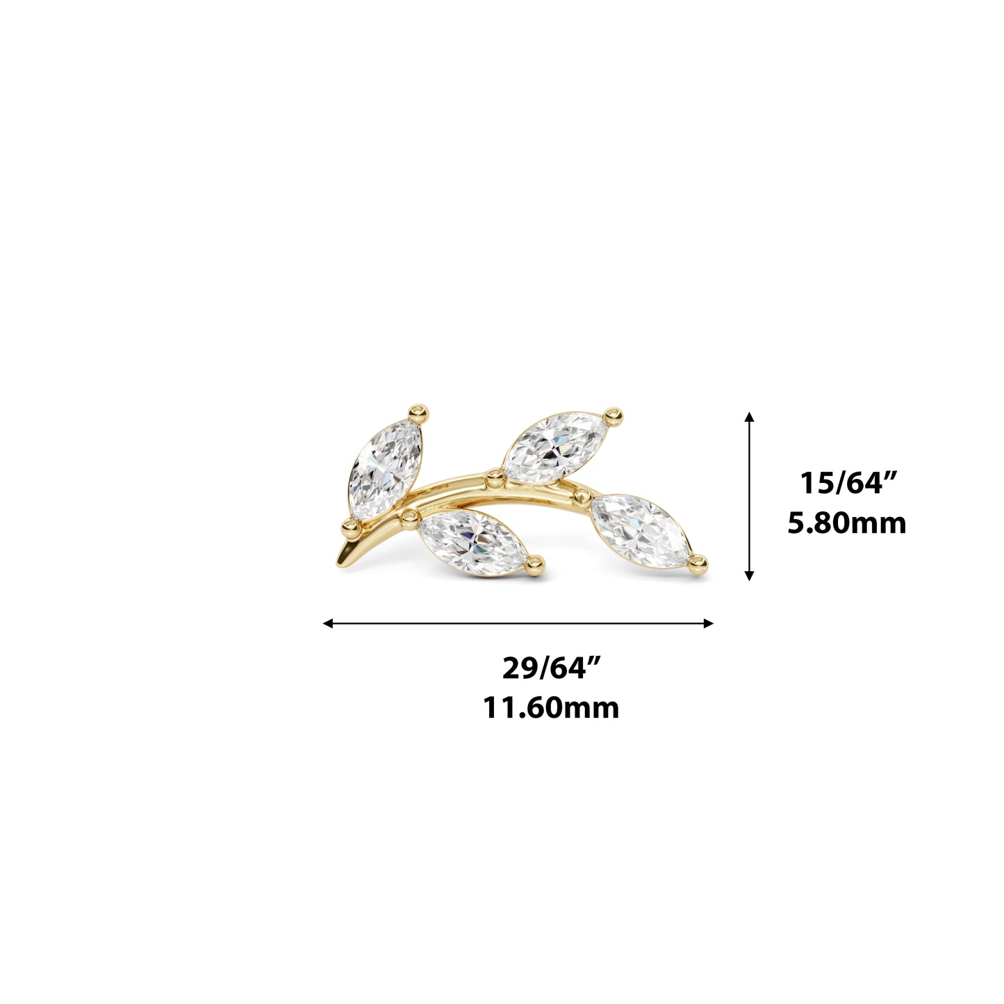 14K Gold Leaf Marquise Diamond Curved Threadless End