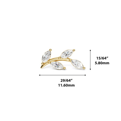 14K Gold Leaf Marquise Diamond Curved Threadless End