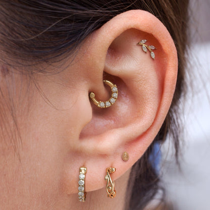 14K Gold Leaf Marquise Diamond Curved Threadless End