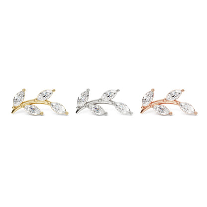 14K Gold Leaf Marquise Diamond Curved Threadless End