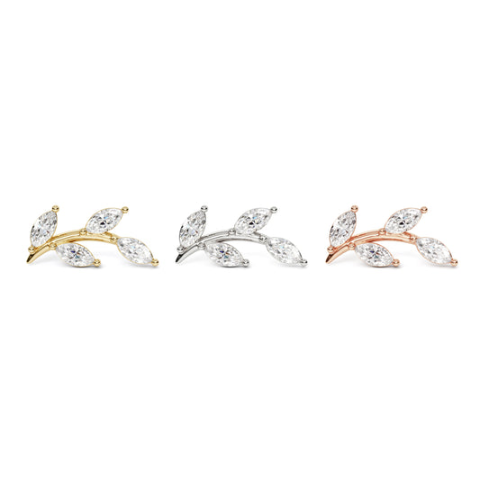 14K Gold Leaf Marquise Diamond Curved Threadless End