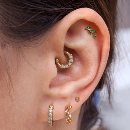 14K Gold Leaf Marquise Emerald Curved Threadless End