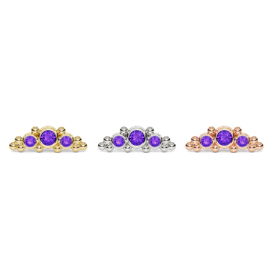 14K Gold Beaded Amethyst Curved Threadless End