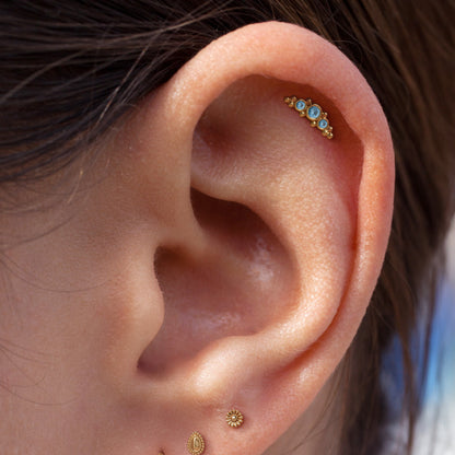 14K Gold Beaded Blue Topaz Curved Threadless End