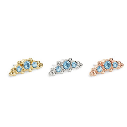14K Gold Beaded Blue Topaz Curved Threadless End