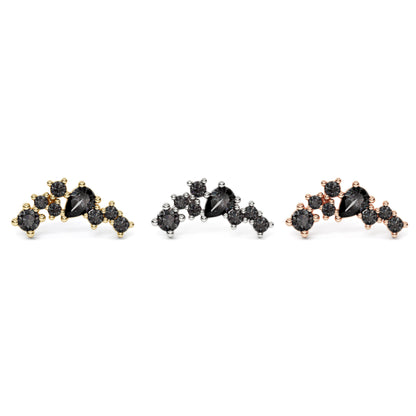 14K Gold Scattered Black Diamond Curved Threadless End