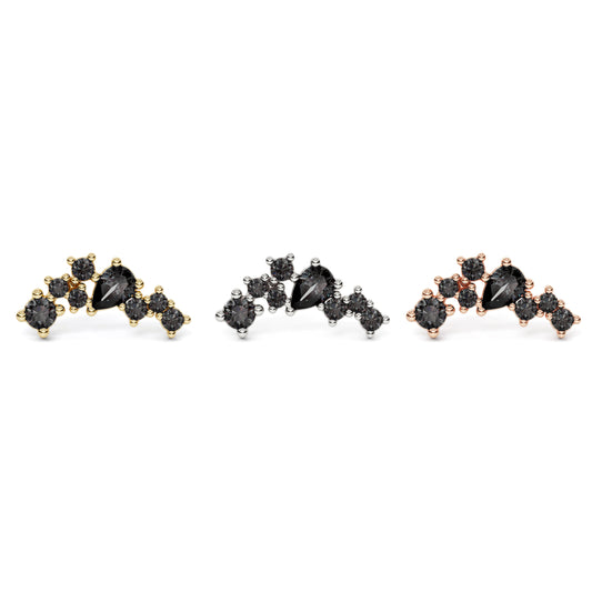 14K Gold Scattered Black Diamond Curved Threadless End