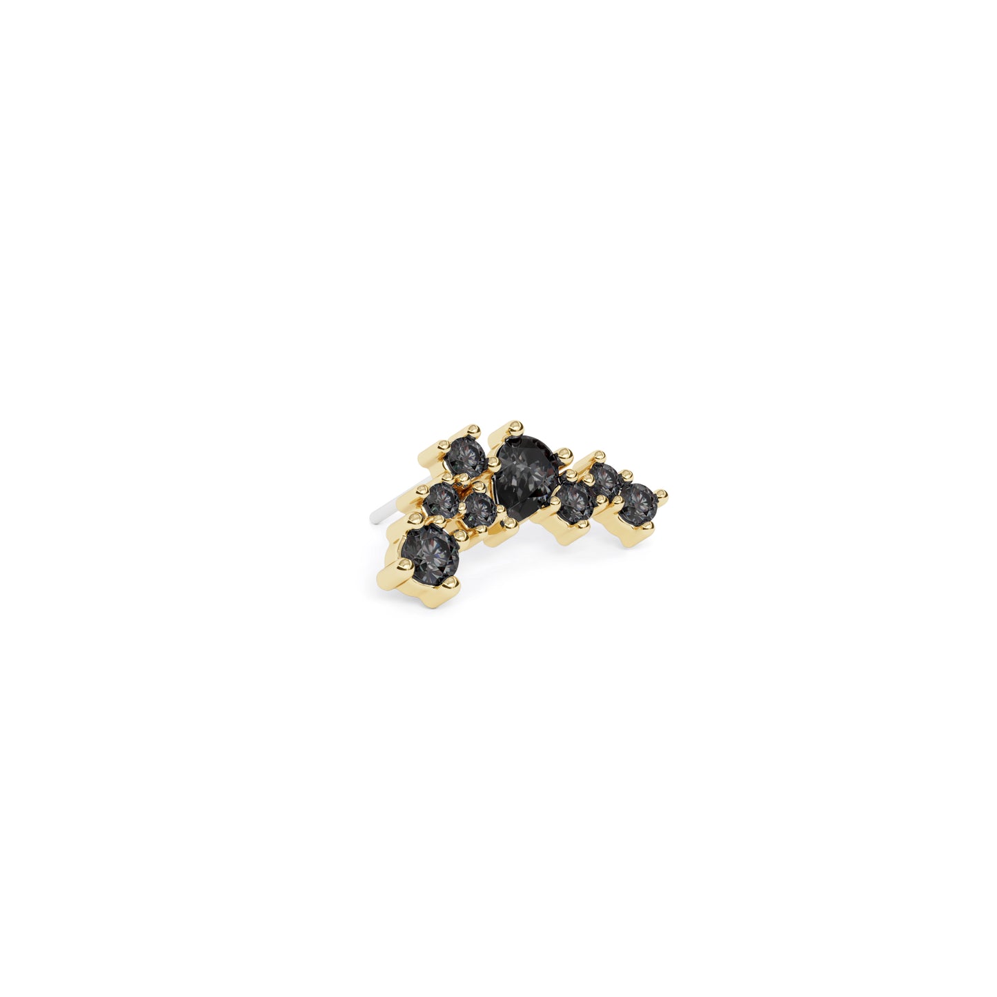 14K Gold Scattered Black Diamond Curved Threadless End
