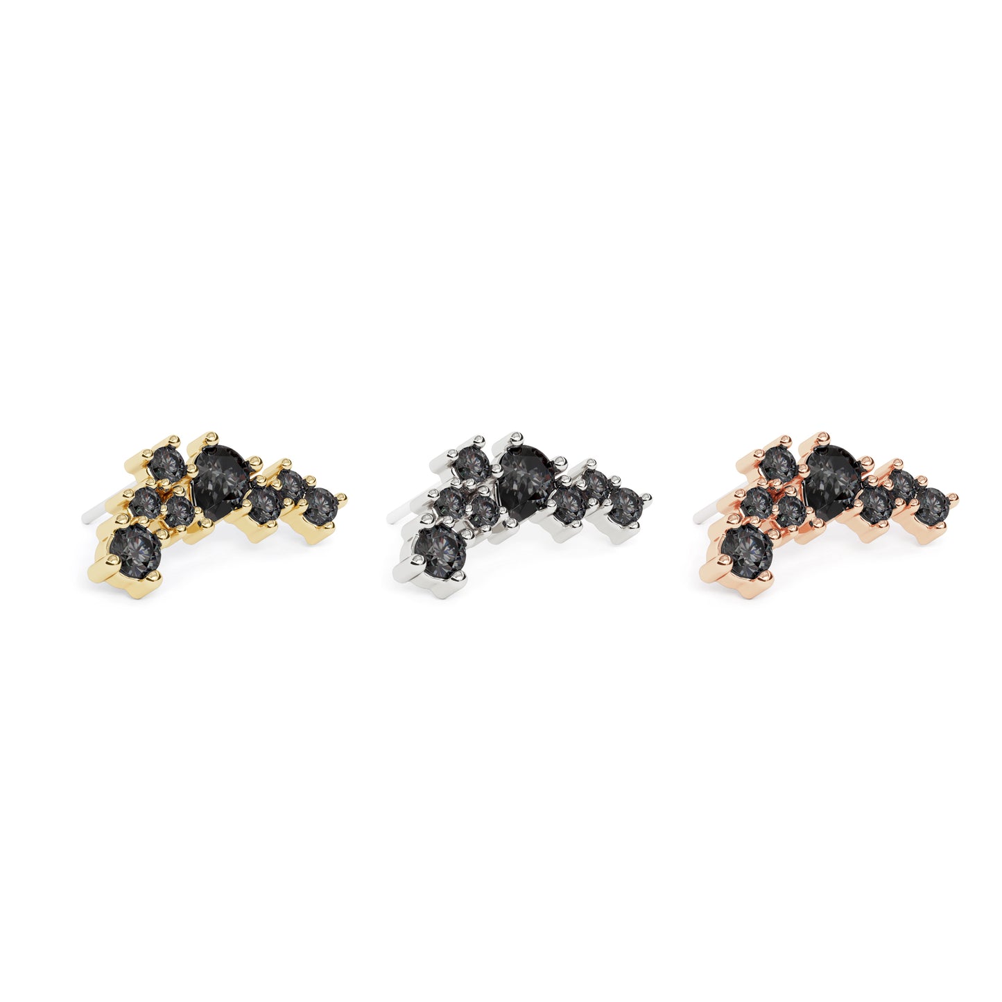14K Gold Scattered Black Diamond Curved Threadless End
