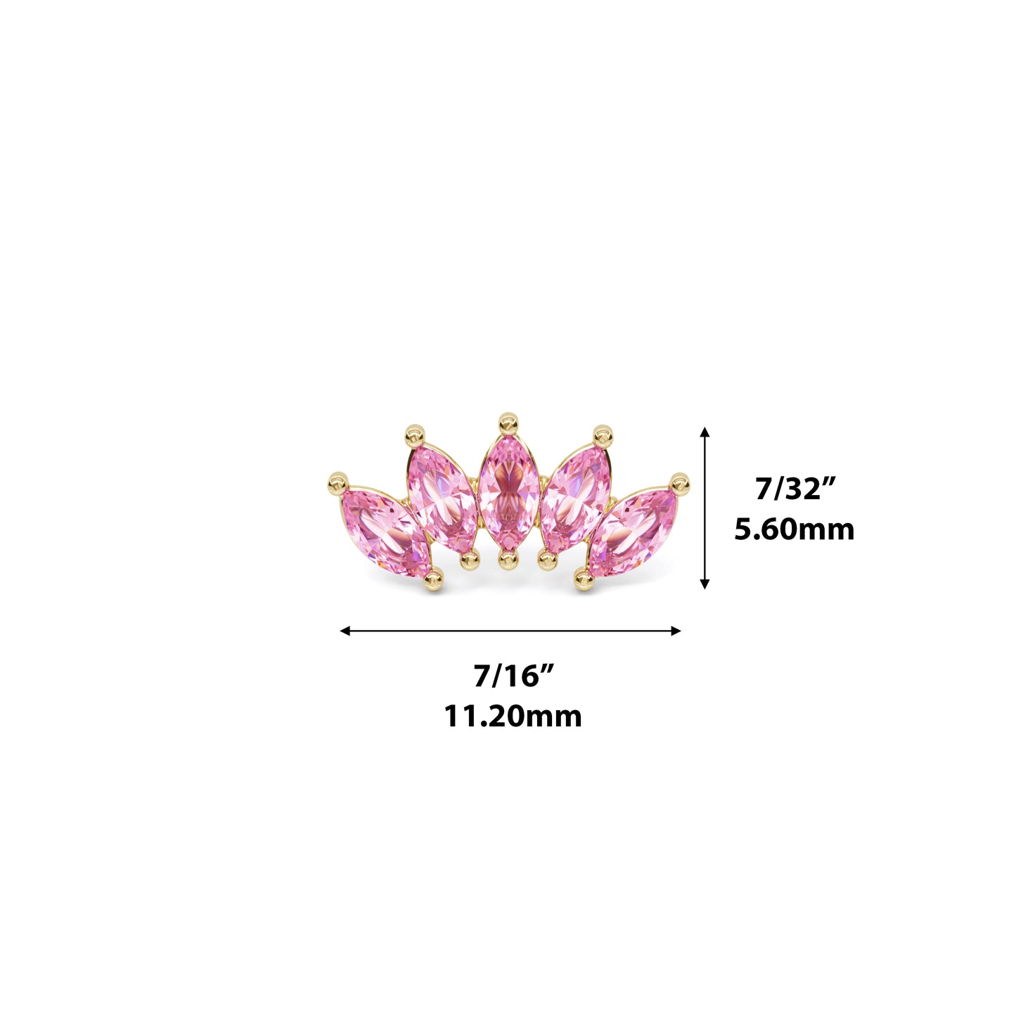 14K Gold Crown Marquise Pink Tourmaline Curved Threadless End