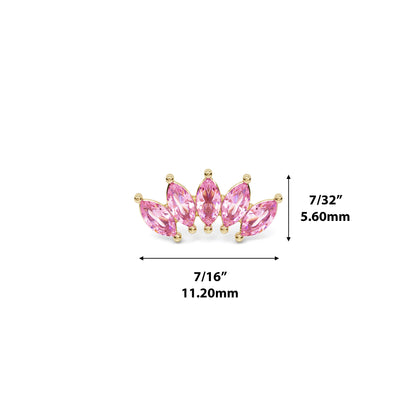 14K Gold Crown Marquise Pink Tourmaline Curved Threadless End