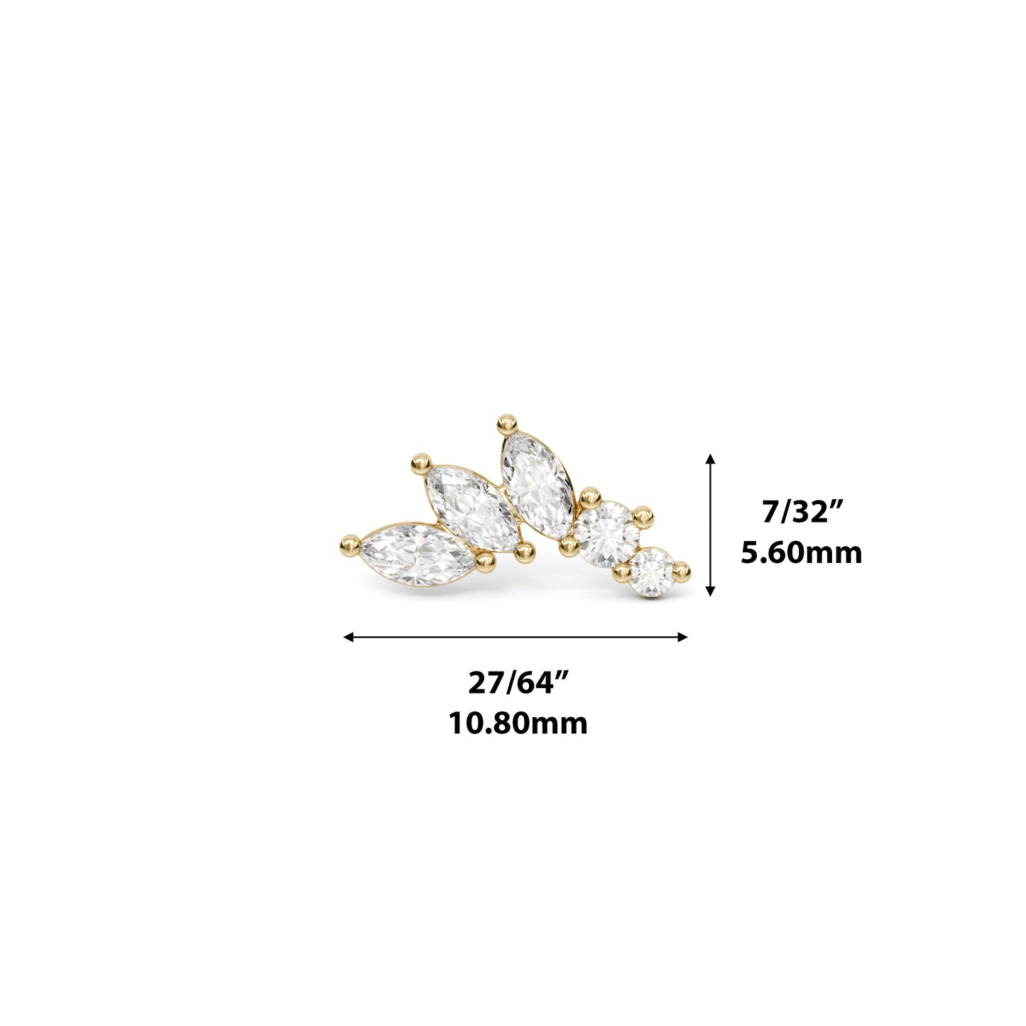 14K Gold Marquise and Round Diamond Curved Threadless End