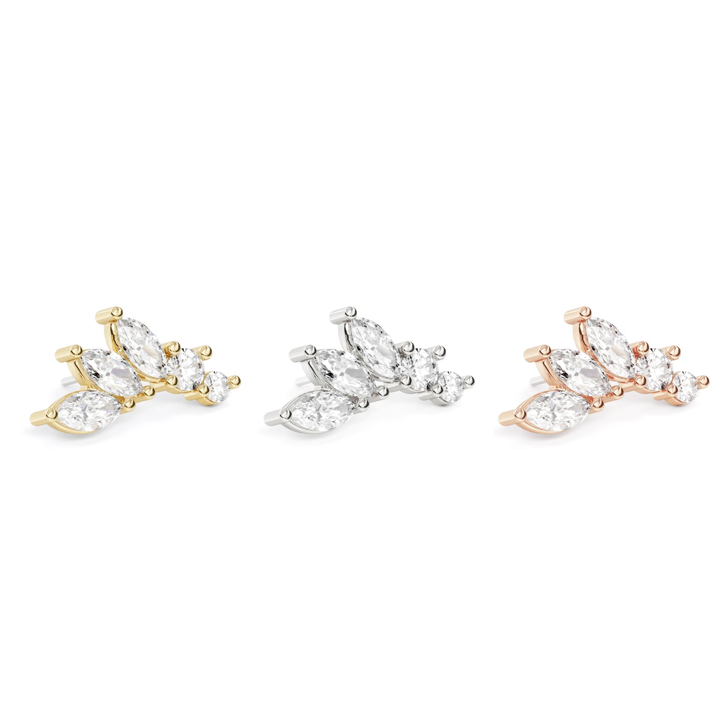 14K Gold Marquise and Round Diamond Curved Threadless End