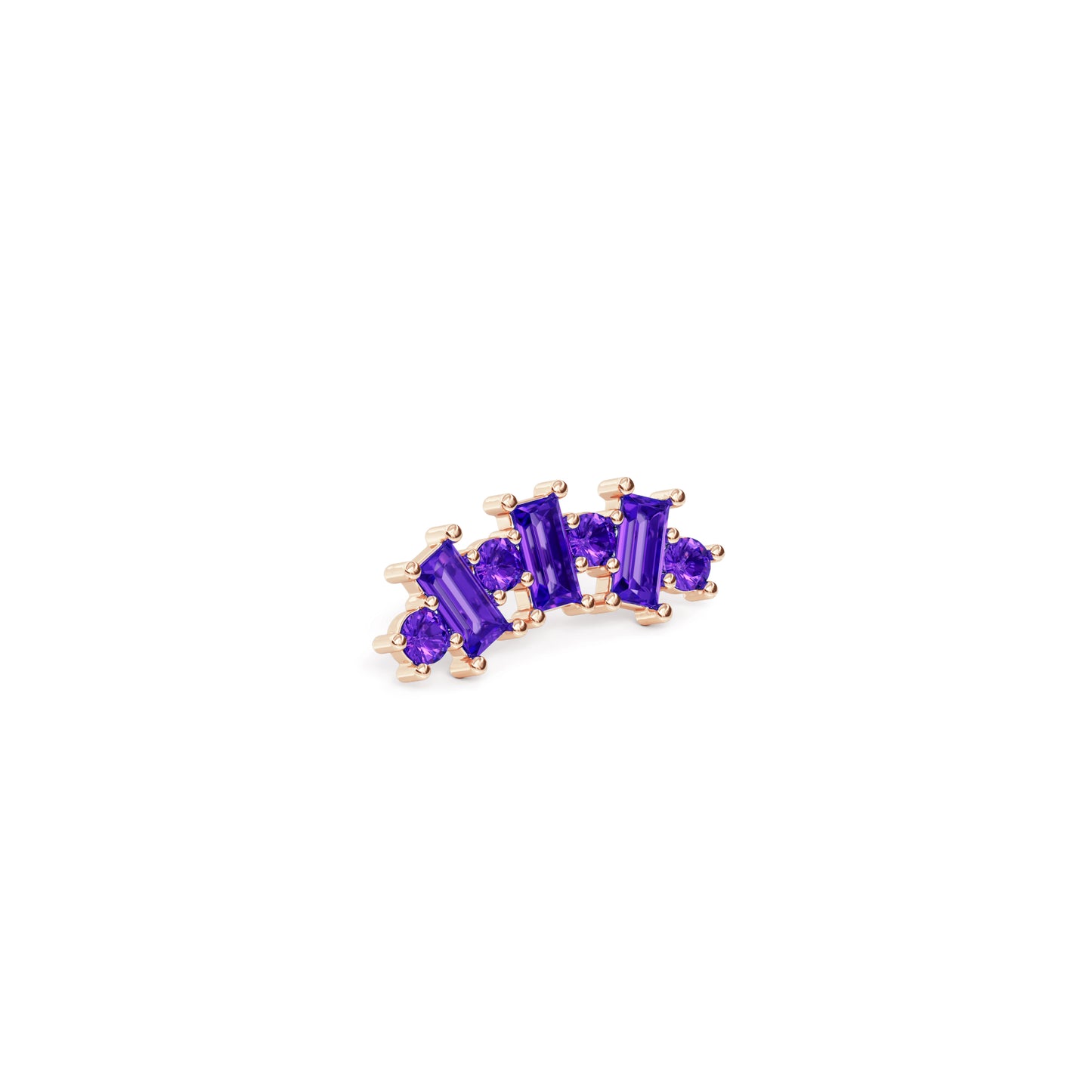 14K Gold Round and Baguette Amethyst Curved Threadless End