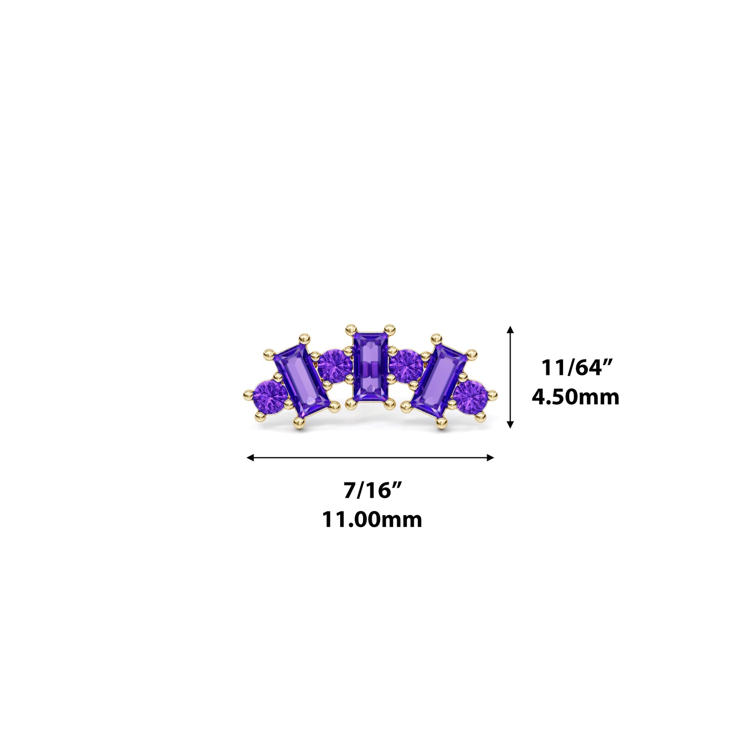 14K Gold Round and Baguette Amethyst Curved Threadless End