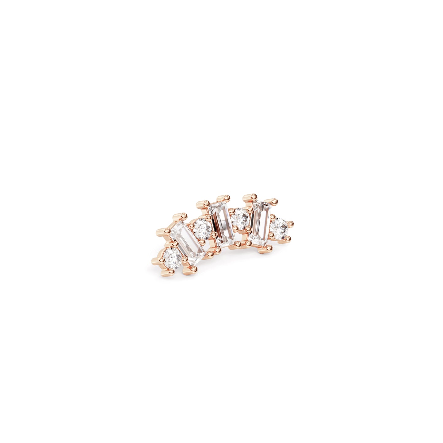 14K Gold Round and Baguette Diamond Curved Threadless End