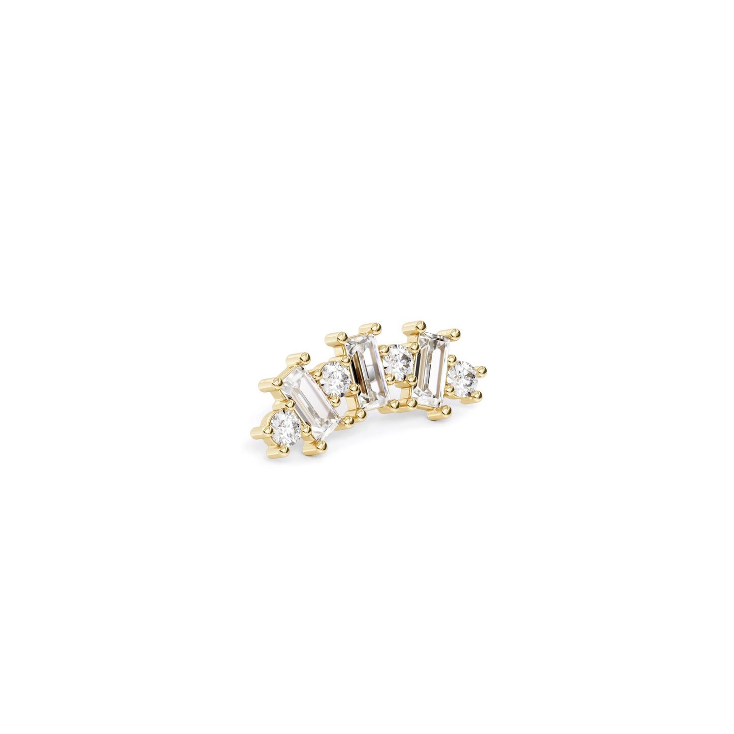 14K Gold Round and Baguette Diamond Curved Threadless End