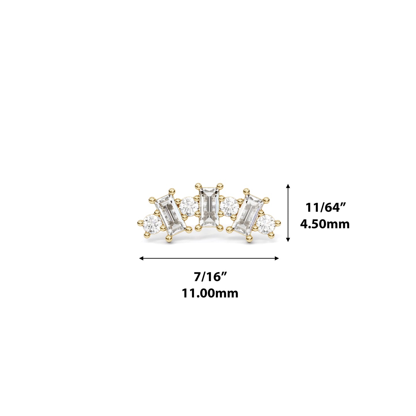 14K Gold Round and Baguette Diamond Curved Threadless End