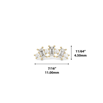 14K Gold Round and Baguette Diamond Curved Threadless End