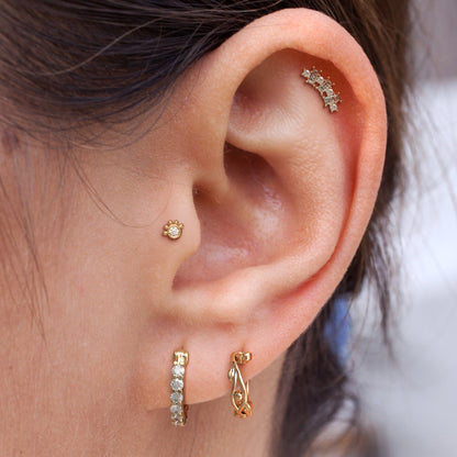 14K Gold Round and Baguette Diamond Curved Threadless End