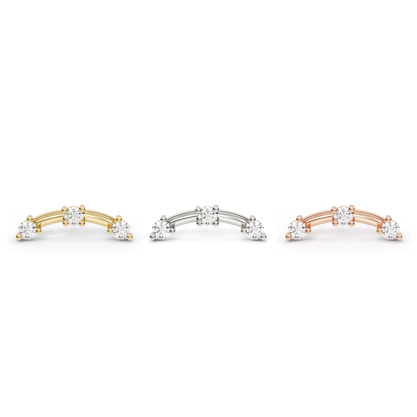14K Gold Trio Round Diamond Curved Threadless End