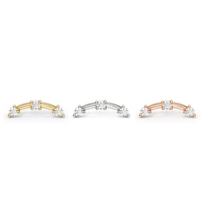 14K Gold Trio Round Diamond Curved Threadless End