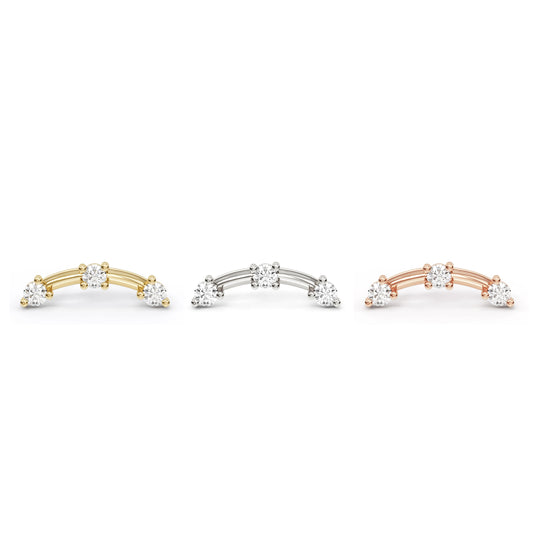 14K Gold Trio Round Diamond Curved Threadless End