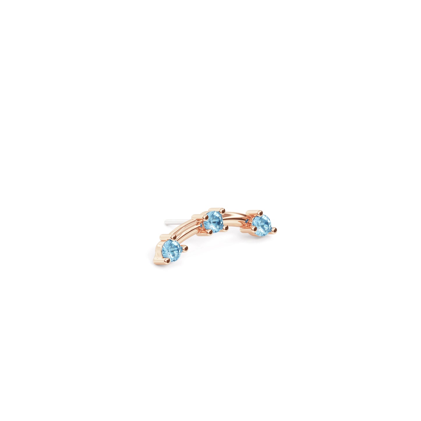 14K Gold Trio Round Blue Topaz Curved Threadless End