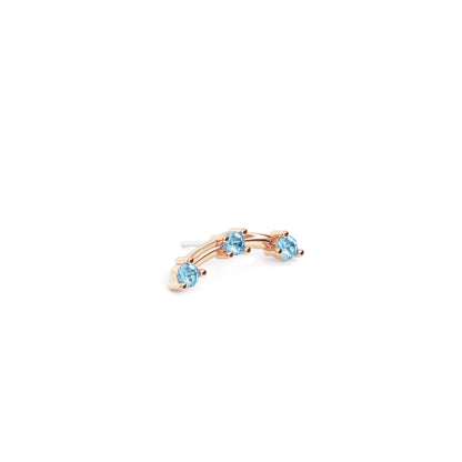 14K Gold Trio Round Blue Topaz Curved Threadless End