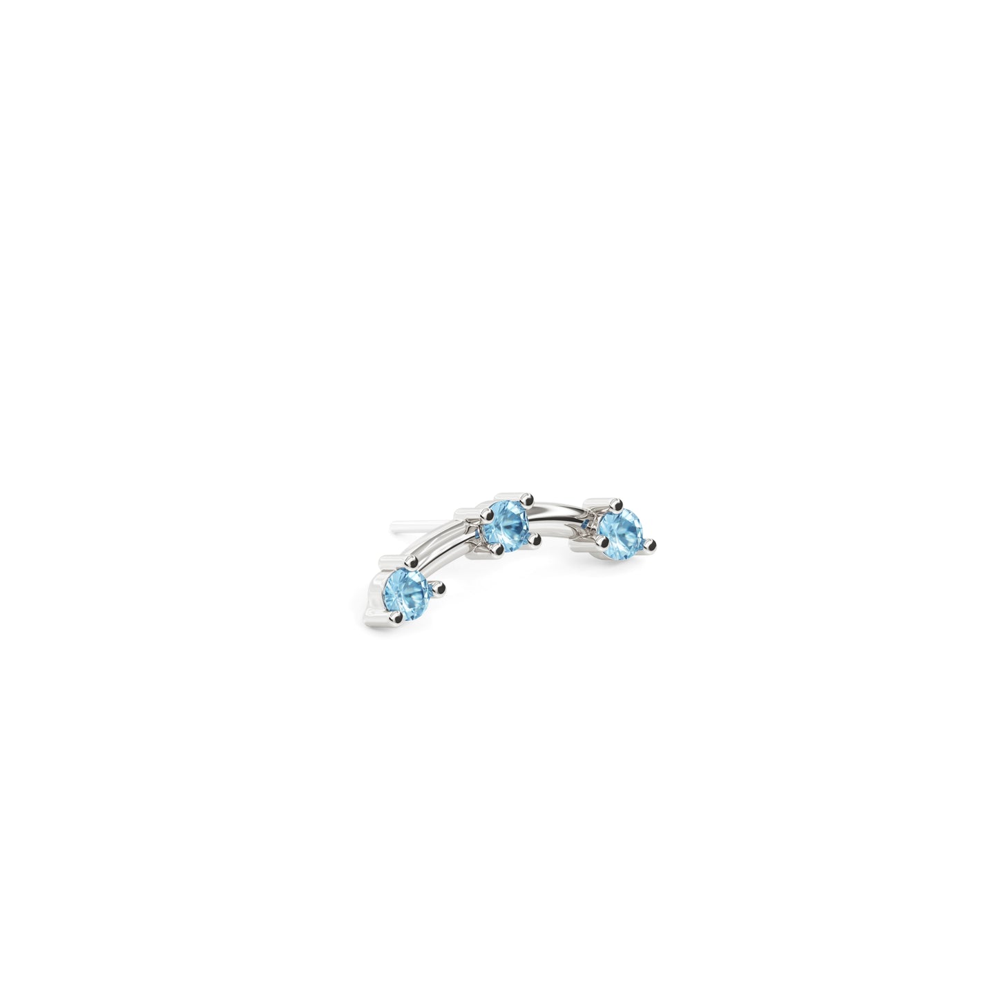 14K Gold Trio Round Blue Topaz Curved Threadless End