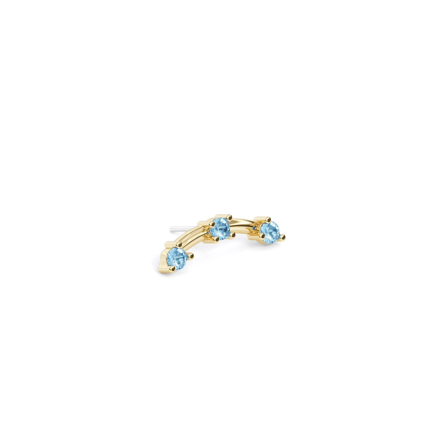 14K Gold Trio Round Blue Topaz Curved Threadless End