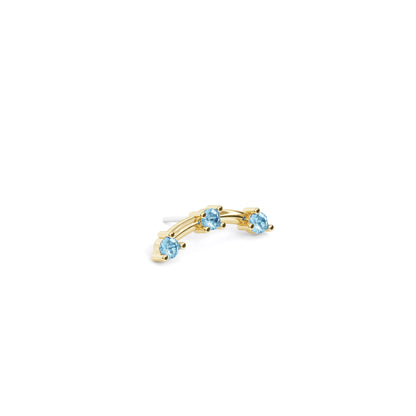 14K Gold Trio Round Blue Topaz Curved Threadless End