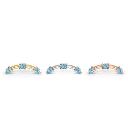 14K Gold Trio Round Blue Topaz Curved Threadless End