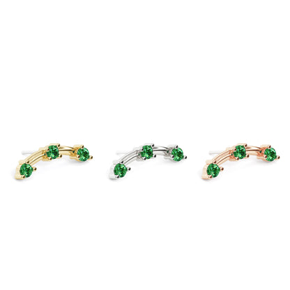 14K Gold Trio Round Emerald Curved Threadless End