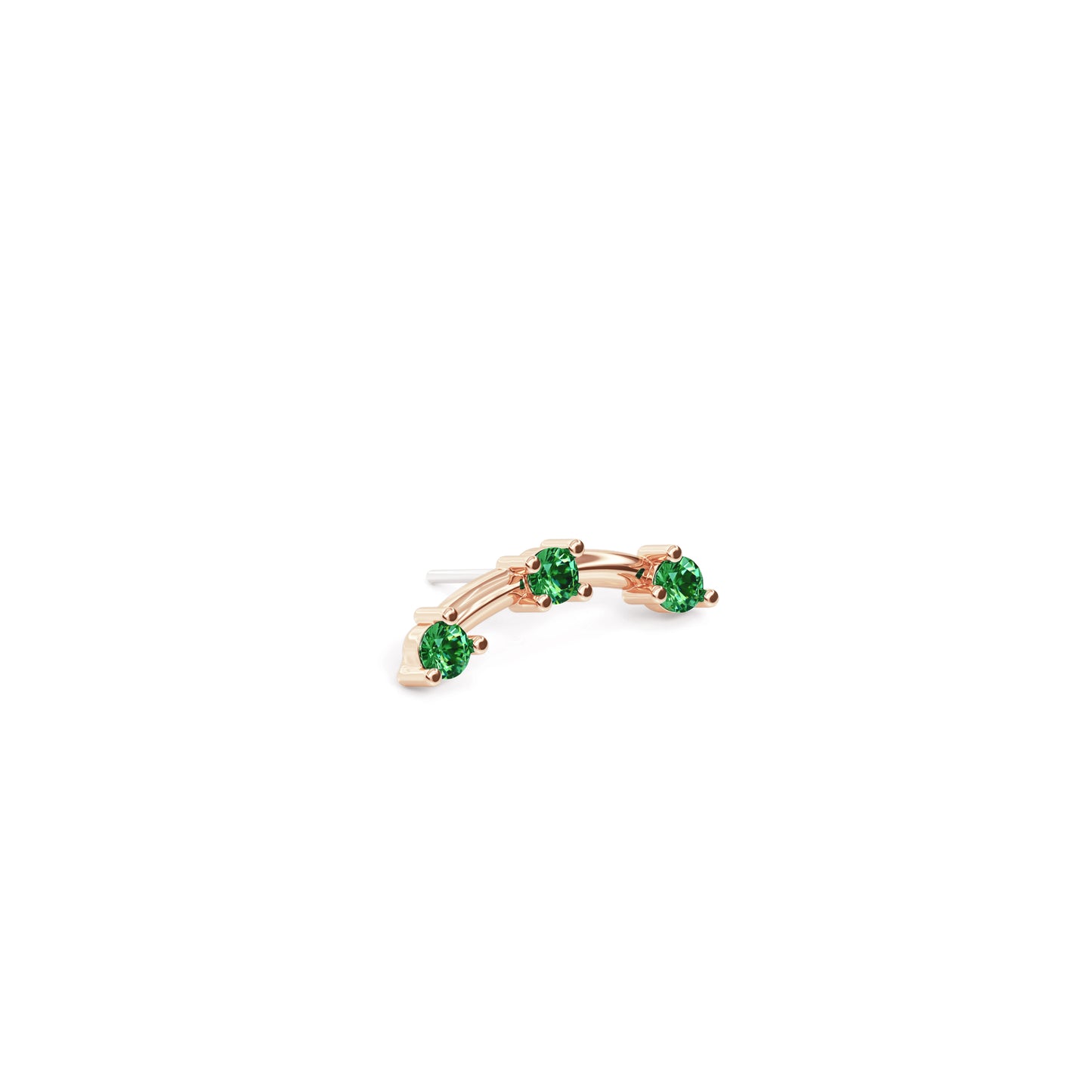 14K Gold Trio Round Emerald Curved Threadless End