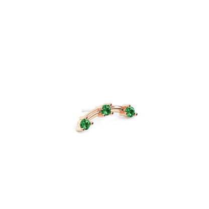14K Gold Trio Round Emerald Curved Threadless End